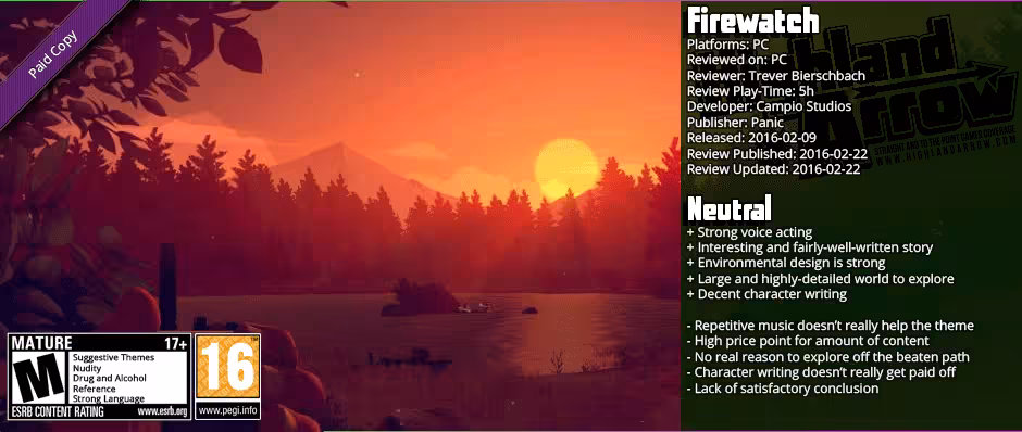 Review:  Firewatch