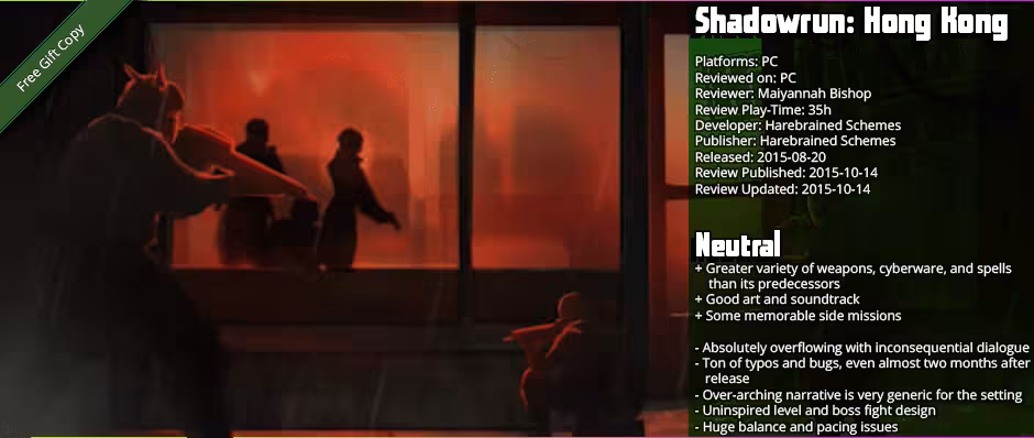Review: Shadowrun - Hong Kong